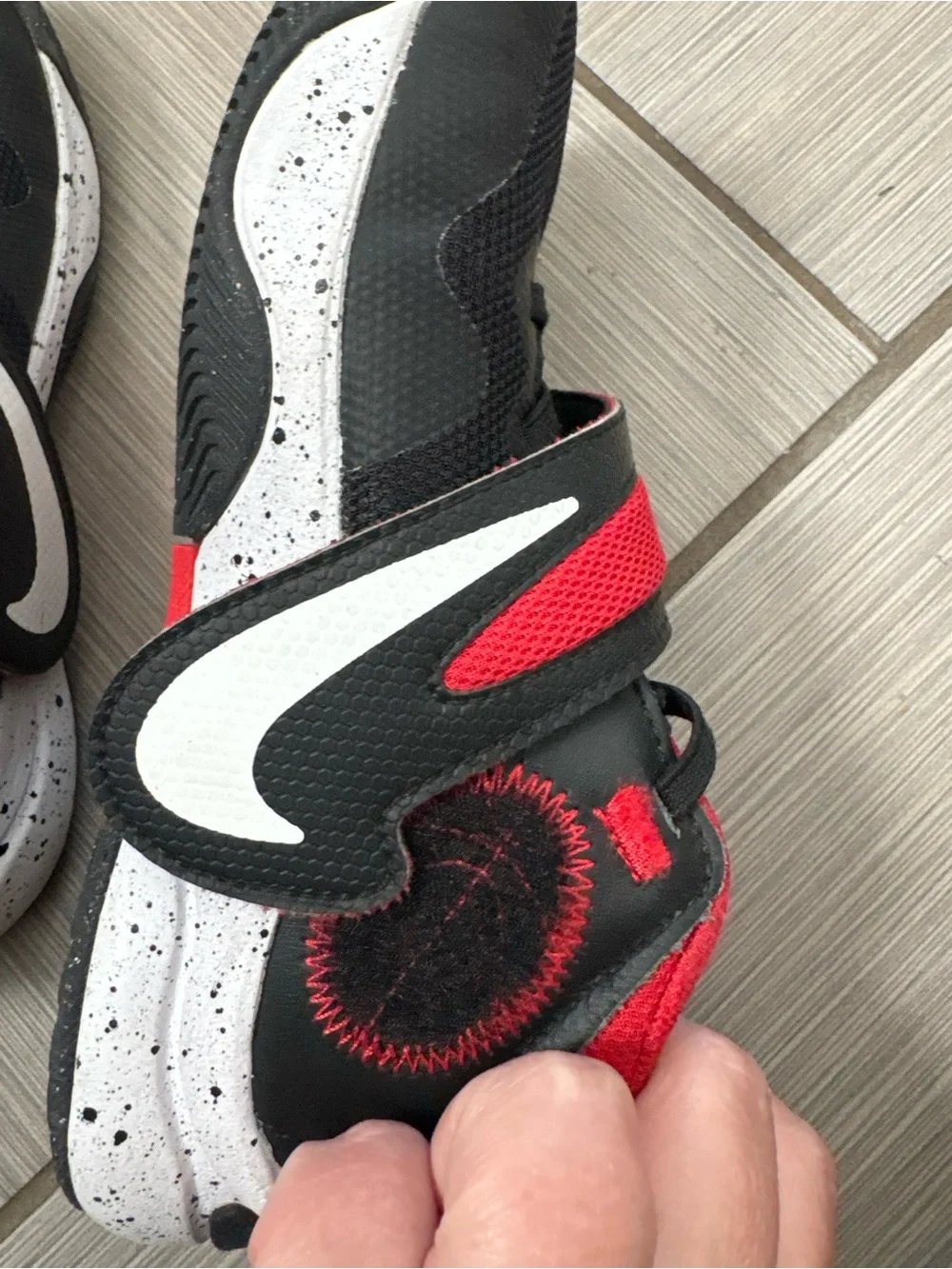 Nike Black and Red Kids' Athletic Sneakers with Velcro Strap